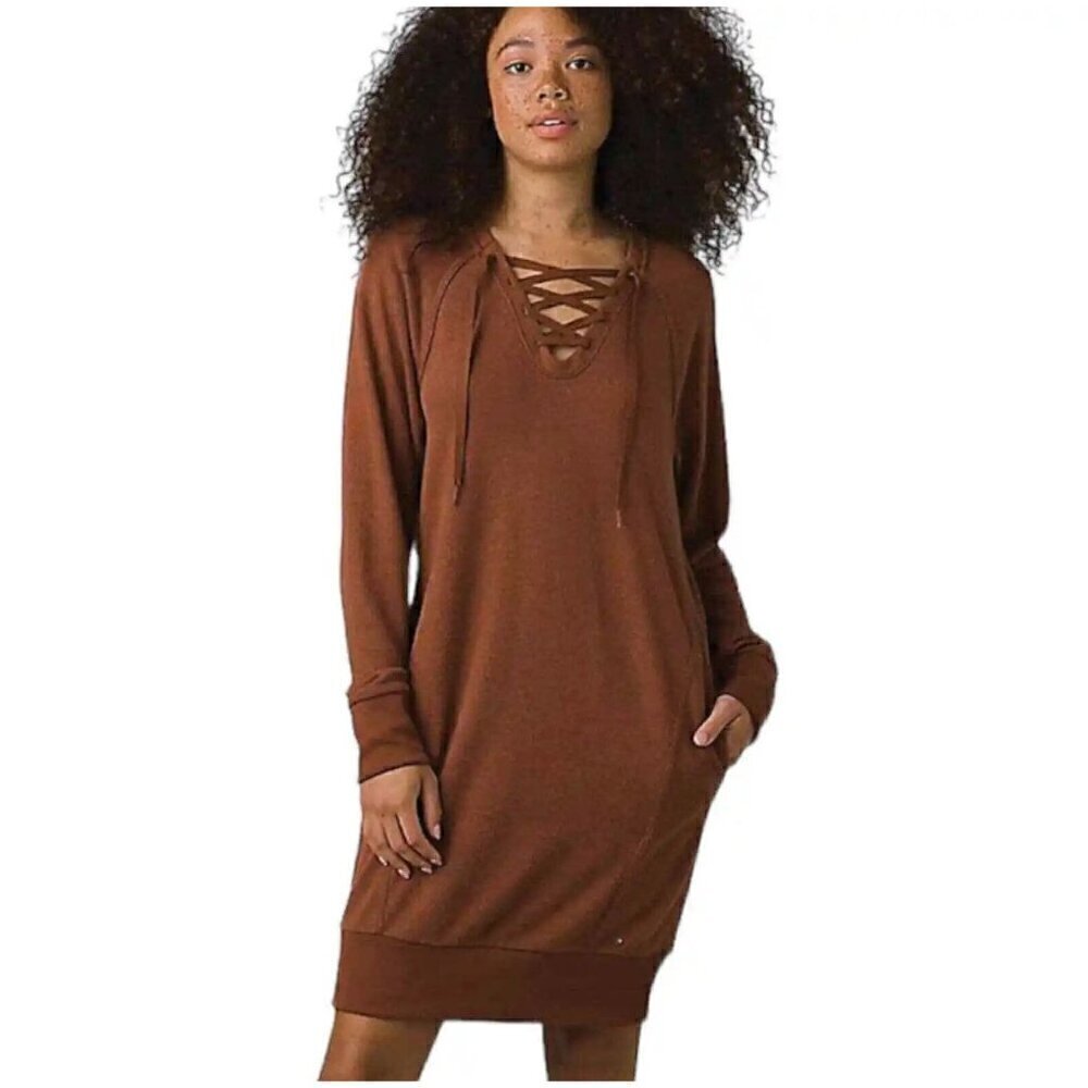 NWT Prana Cozy Up Terry Dress in Roux Heather - Size Extra Small